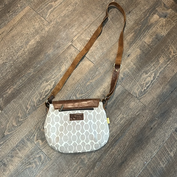 JOYN brown leather Crossbody shoulder Bag Purse Geometric print - Picture 2 of 12